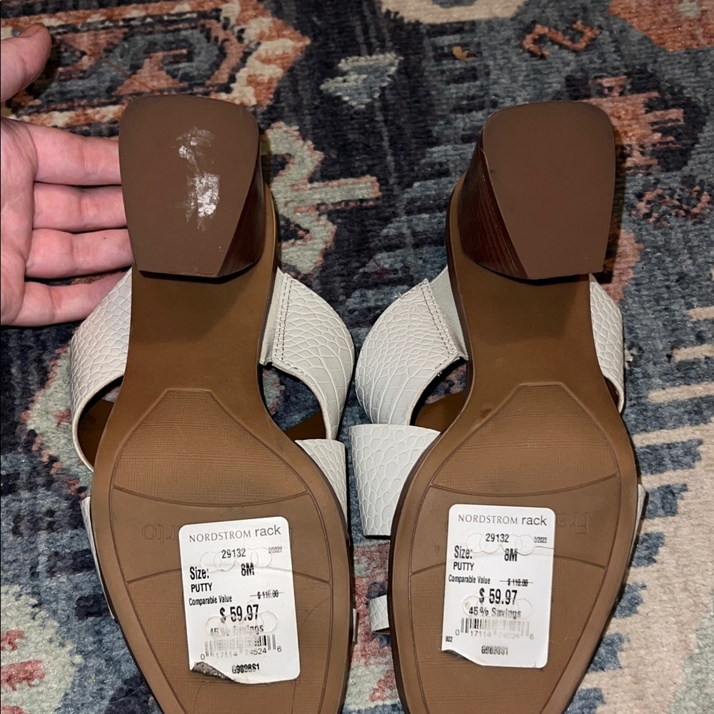NWT Franco Sarto White and Brown Heeled Sandals - Picture 3 of 3